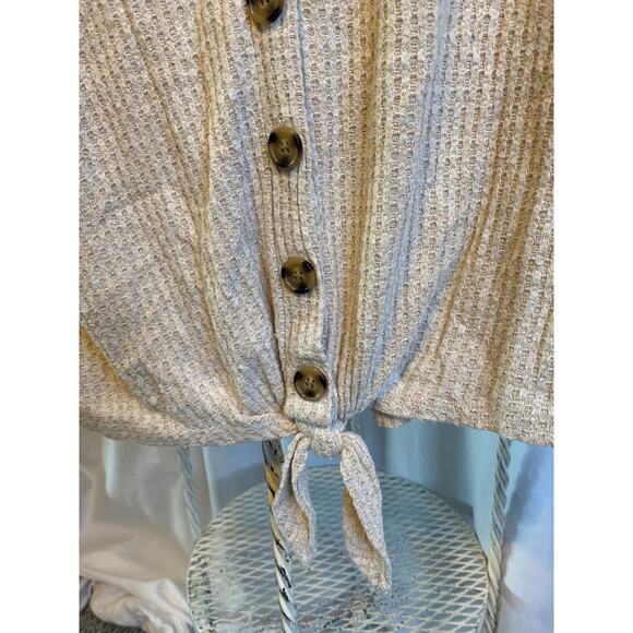 Pink Republic Top Botton Down Tie-Front Thermal V-Neck Cardigan Biege Size Med - Picture 7 of 9